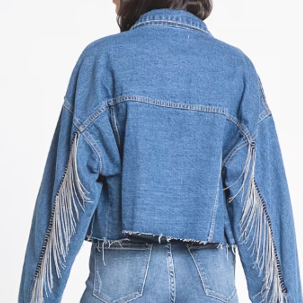 Altar’d State Chain Fringe Cropped Denim Jacket